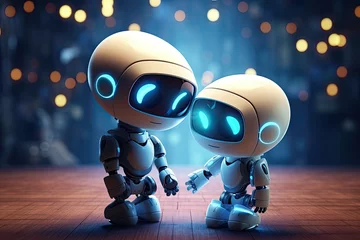 Fotobehang cute little robot couple friends illustration © krissikunterbunt