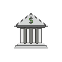 Kids drawing Cartoon Vector illustration bank building Isolated on White Background	