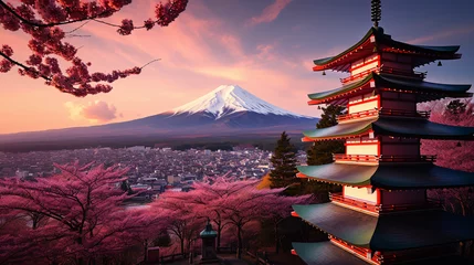 Tuinposter Fujiyoshida Japan Beautiful view of mountain © Jovie