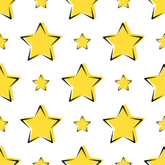 Doodle stars on white background. Vector seamless pattern. Best for textile, print, wrapping paper, package and festive decoration.