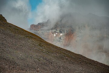 boiling volcano in mountains