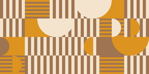 Modern vector abstract  geometric background with circles, rectangles, squares and stripes  in retro Bauhaus style. Pastel colored - 640181147