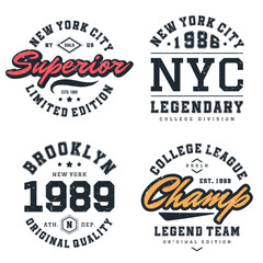New York, Brooklyn t-shirt design collection. T-shirt print design in American college style. Athletic typography for tee shirt print in university and college style. Vector - 640181311