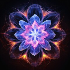 Fantastic flower drawn with neon glowing lines. Psychedelic art