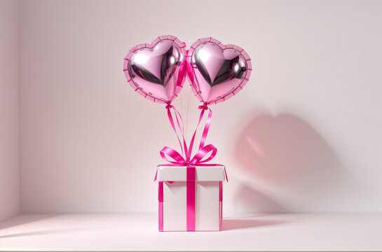 Cherished Moments: Silver and Pink Balloons in White Box