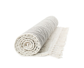Rolled carpet on white background. Interior element