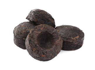 Cake shaped traditional Chinese pu-erh tea isolated on white