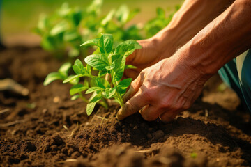 Gardening for Earth Day: Farmer's Close-up Planting Shot