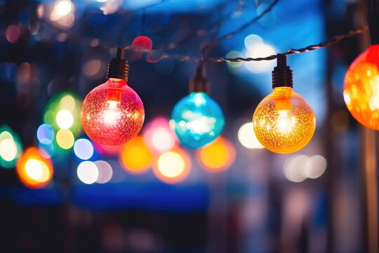 Festive Evening: Vintage Bulbs Illuminate Night Market