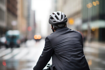 Urban Commute: Businessman Cycling to Work in NYC