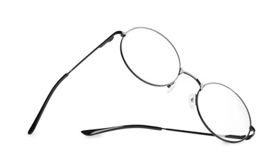Round glasses with black frame isolated on white