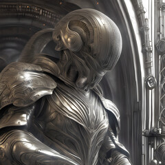 Here's a picture of the silver armor standing at the front while taking a break. Generative AI