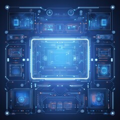 Fototapeta premium Abstract technology hud interface hologram elements neon lights, circle percent vitality innovation on hi tech future design. Generative AI