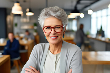 Obraz premium Lifestyle Portrait: Senior PR Expert Thriving in Business Locale