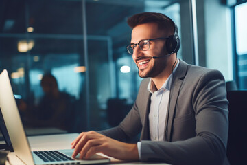 Young Professional Wearing Headset in Modern Workspace