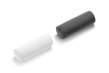 Blank black and white bolster pillow mockup, side view