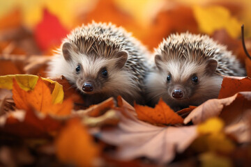 Wild couple european prickly hedgehog mammal green family forest wildlife animal nature