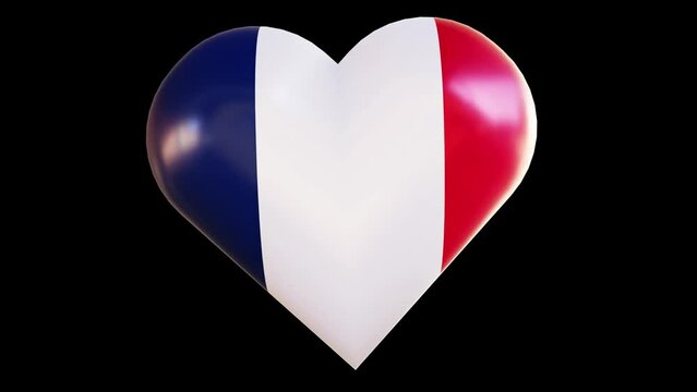 Beating heart shaped, France Flag. 4K Loopable 3D Illustration video