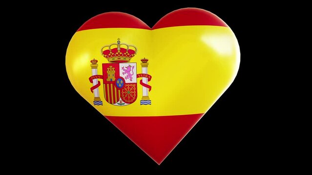 Beating heart shaped, Spain Flag. 4K Loopable 3D Illustration video