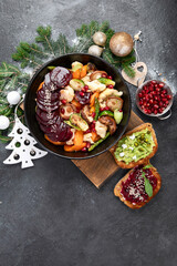 Vegetarian Christmas dinner. Healthy food concept.