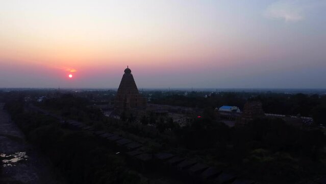 People are visiting Brihadeeswara Temple in Thanjavur. The Thanjavur Big Temple World Heritage Sites UNESCO. Thanjavur Big Temple aerial view.