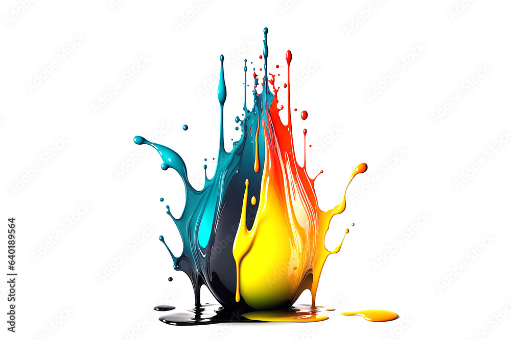 Wall mural exploding liquid paint in rainbow colors with splashes