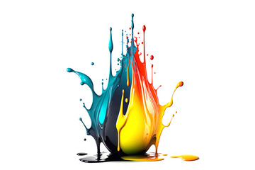 Exploding liquid paint in rainbow colors with splashes	