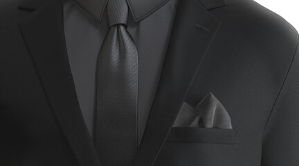 Blank black folded pocket square classic suit mockup, front view