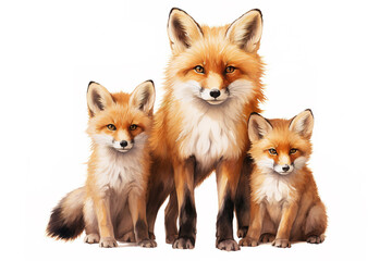 Fototapeta premium Image of group of foxs on a white background. Wildlife Animals. Illustration, Generative AI.