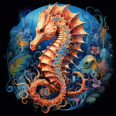 Image of seahorse with beautiful patterns and colors., Undersea animals., Generative AI, Illustration.