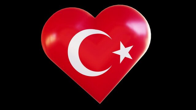 Beating heart shaped, Turkiye Flag. 4K Loopable 3D Illustration video