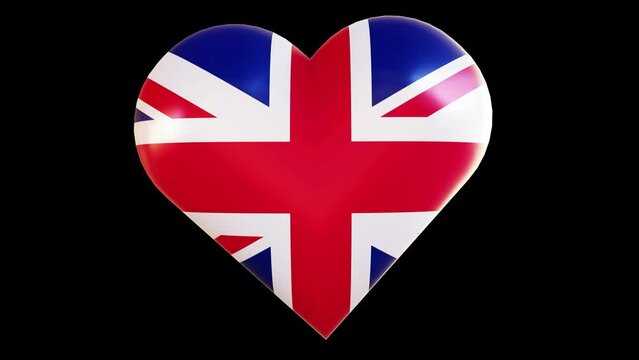 Beating heart shaped, United Kingdom Flag. 4K Loopable 3D Illustration video