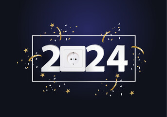 happy new year 2024. 2053 with electrical outlet 