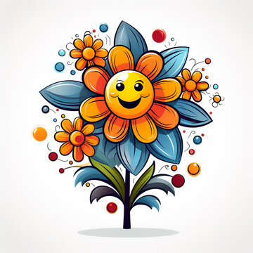 Abstract happy cartoon cute smiling decorative flower.