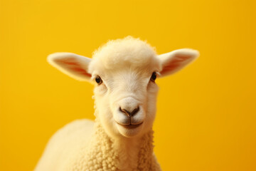 a small and cute lamb, yellow background