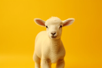 a small and cute lamb, yellow background