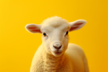 a small and cute lamb, yellow background