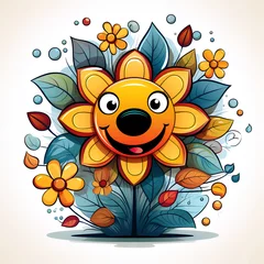 Fotobehang Abstract happy cartoon cute smiling decorative flower. © Osadchyi_I