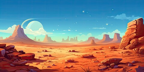 Cartoon game background of deserts and canyons 