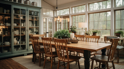 Fototapeta na wymiar Classic dining room in rustic and contemporary style