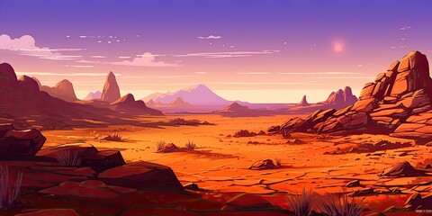 Cartoon game background of deserts and canyons 