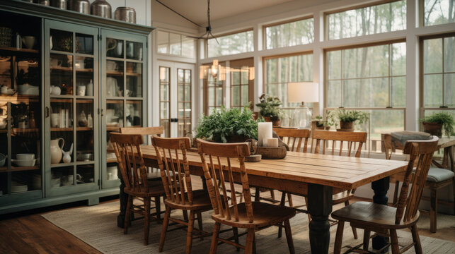 Classic dining room in rustic and contemporary style