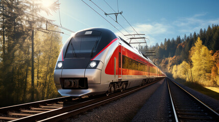 Naklejka premium Modern passenger transportation, locomotive with wagons for passengers