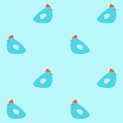 Blue pattern with a primitive image of chickens. A pattern for children's textiles and Easter-themed designs.