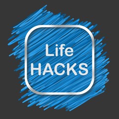 Life Hacks Blue Lines Blob Rounded Square Black Background Text © ileezhun