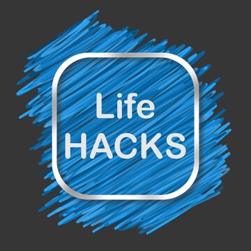 Life Hacks Blue Lines Blob Rounded Square Black Background Text