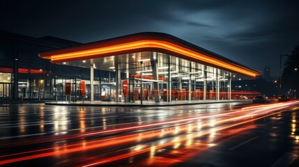 Gas station at night  - obrazy, fototapety, plakaty