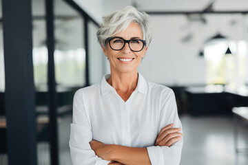 Happy 55-Year-Old Female Executive in Office