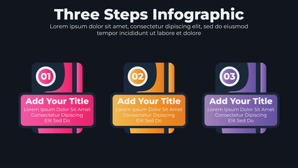 Gradient infographic template for business process steps with dark theme