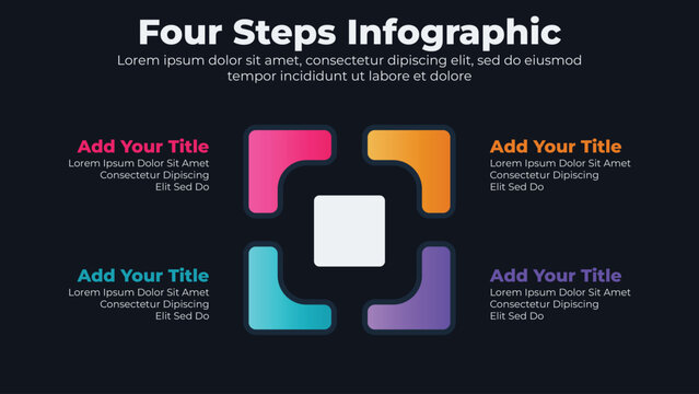 Flat banners for infographic presentation slide with 4 options or steps in dark theme